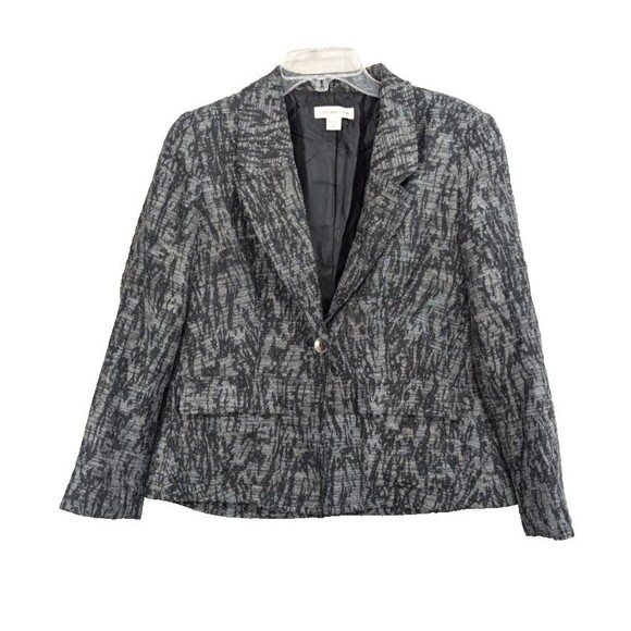 Coldwater Creek Suit Jacket Women's Size P8 Black Marbled 1 Button Lined Pockets - Picture 1 of 16